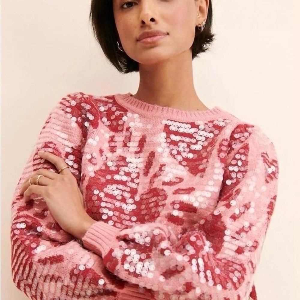 FARM Rio Pink Sequin Crewneck Sweater